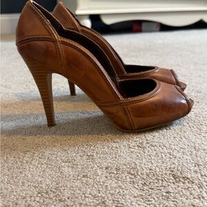 Brown/Tan Peep-Toe Heels